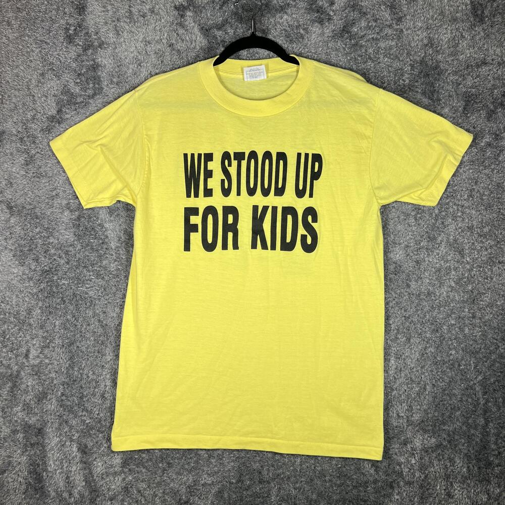 Vintage Shirt Mens L Yellow We Stood Up For Kids Strike 1991 Graphic Event Tee